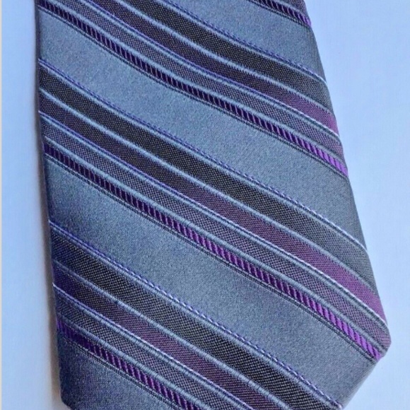 Calvin Klein skinny grey with purple stripes all silk Tie made in USA 🇺🇸 - Picture 5 of 6